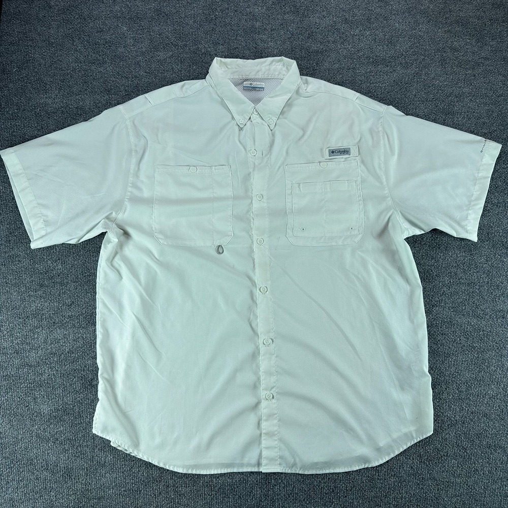 Columbia PFG Tamiami II White Short Sleeve Fishing Shirt Men XXL Sun Boat UPF 40